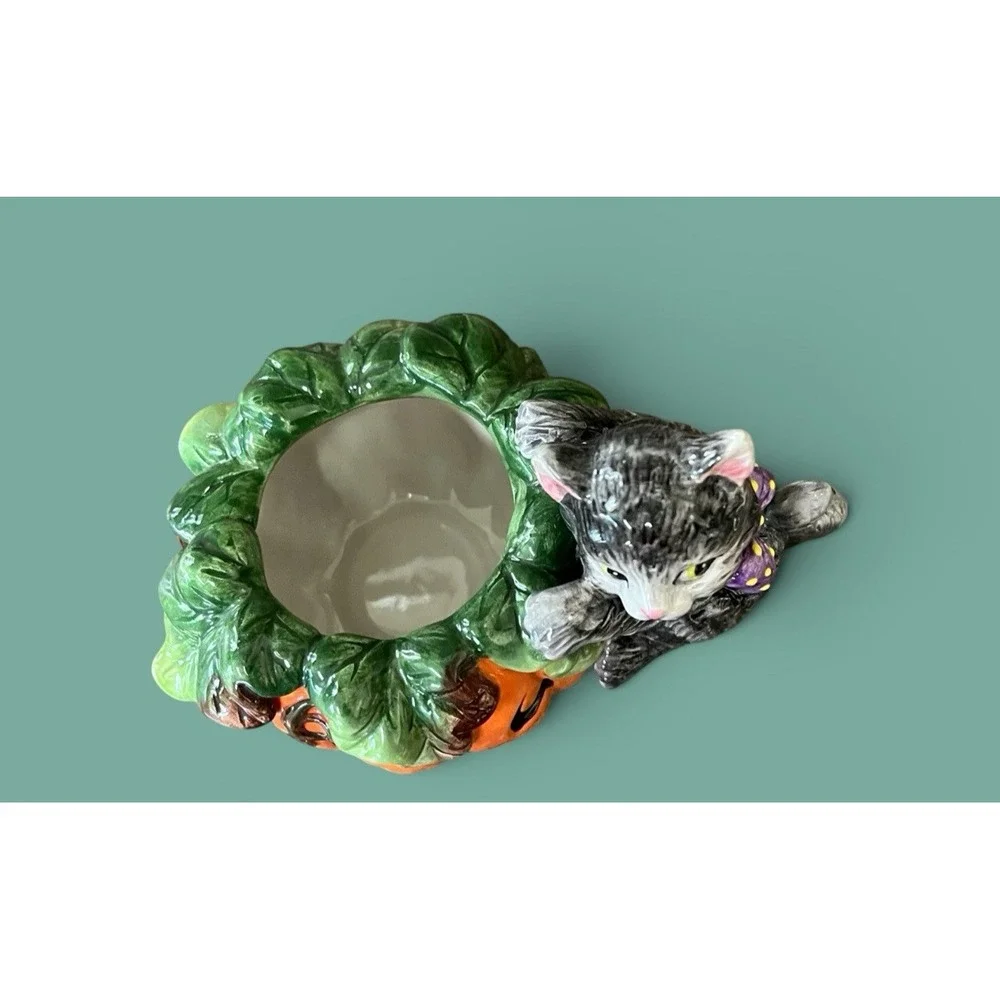 Fitz & Floyd Essentials Candy Bowl Halloween Pumpkin Black Cat Jack-O-Lantern